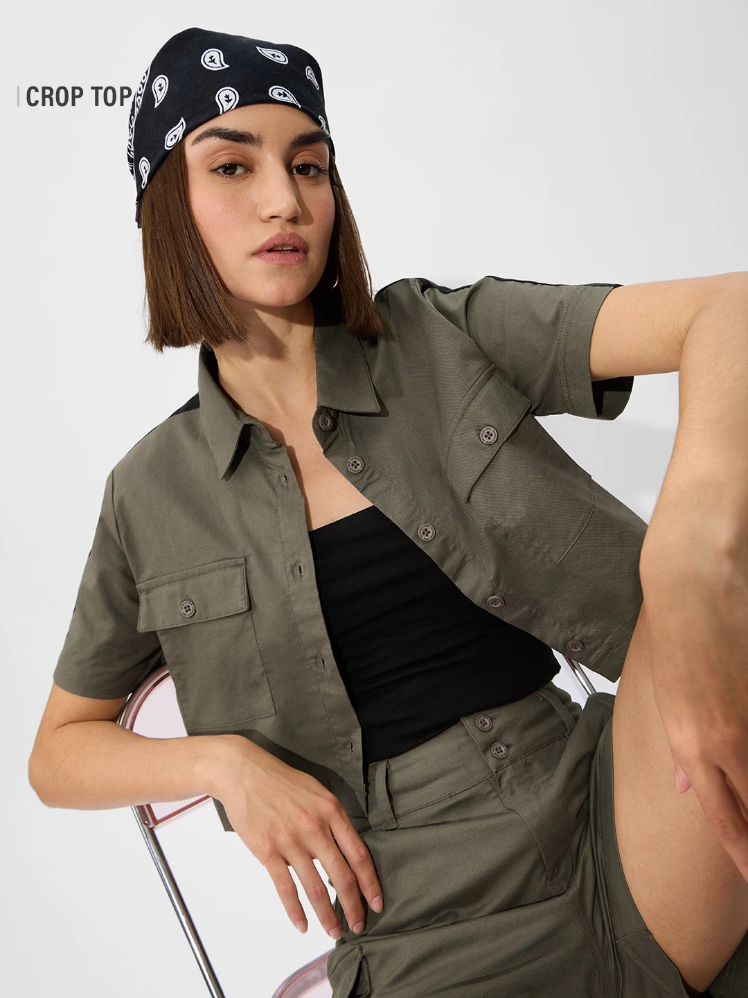 Cropped Shirt: Olive