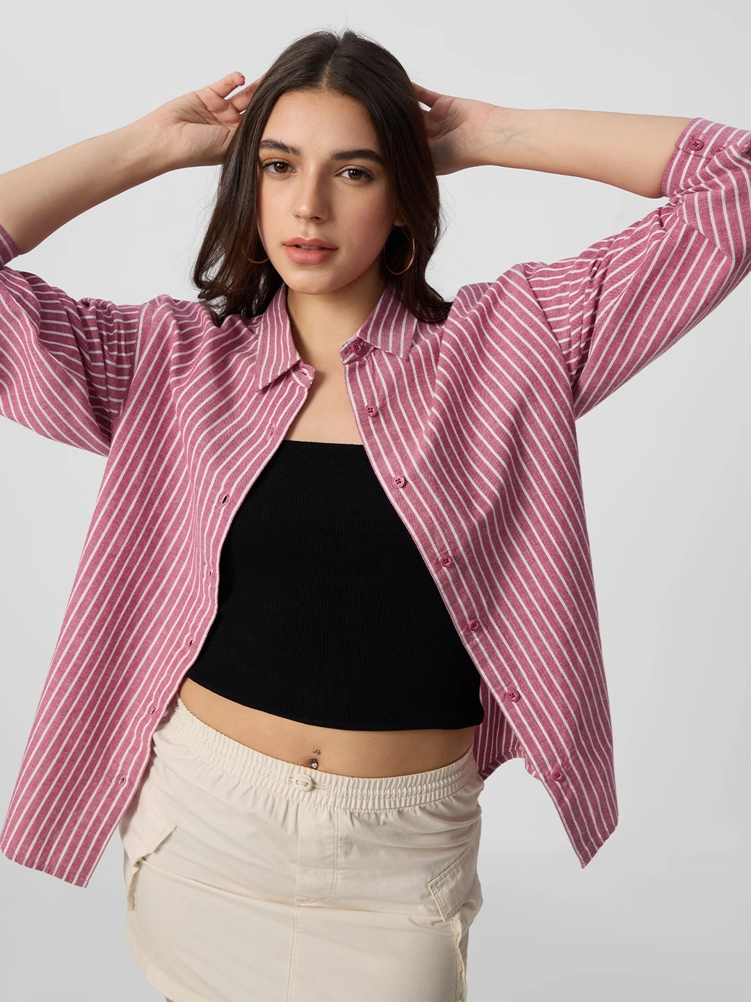 Cotton Linen Stripes: Roselle