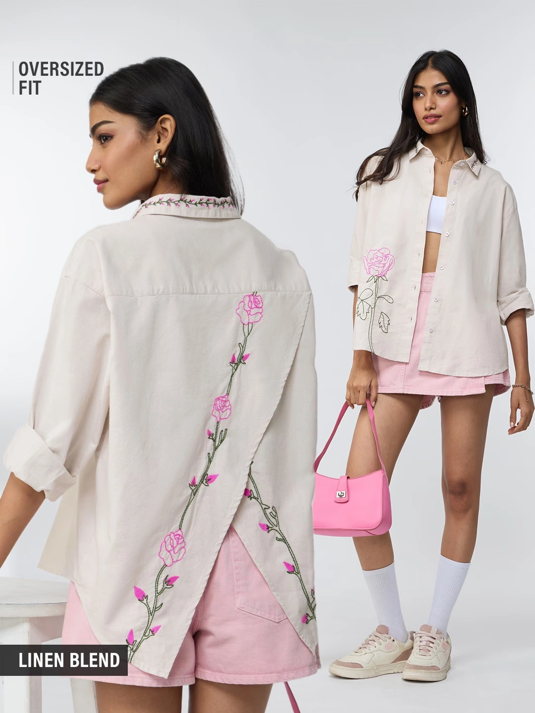 Cotton Linen Shirt: Roses