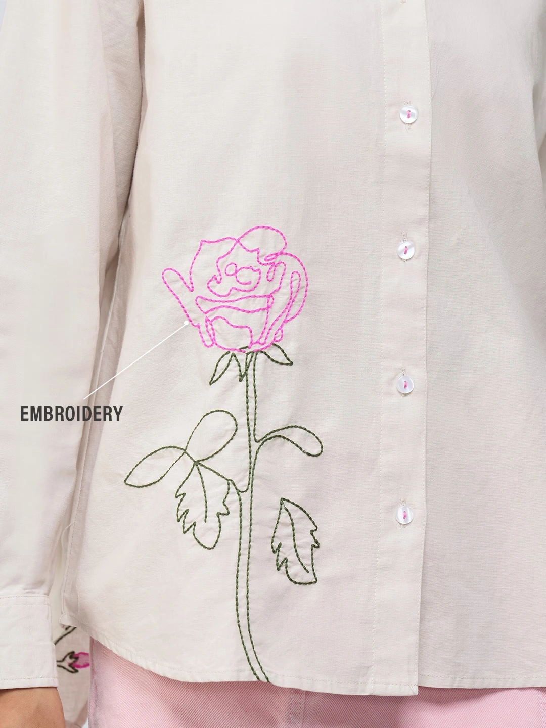 Cotton Linen Shirt: Roses