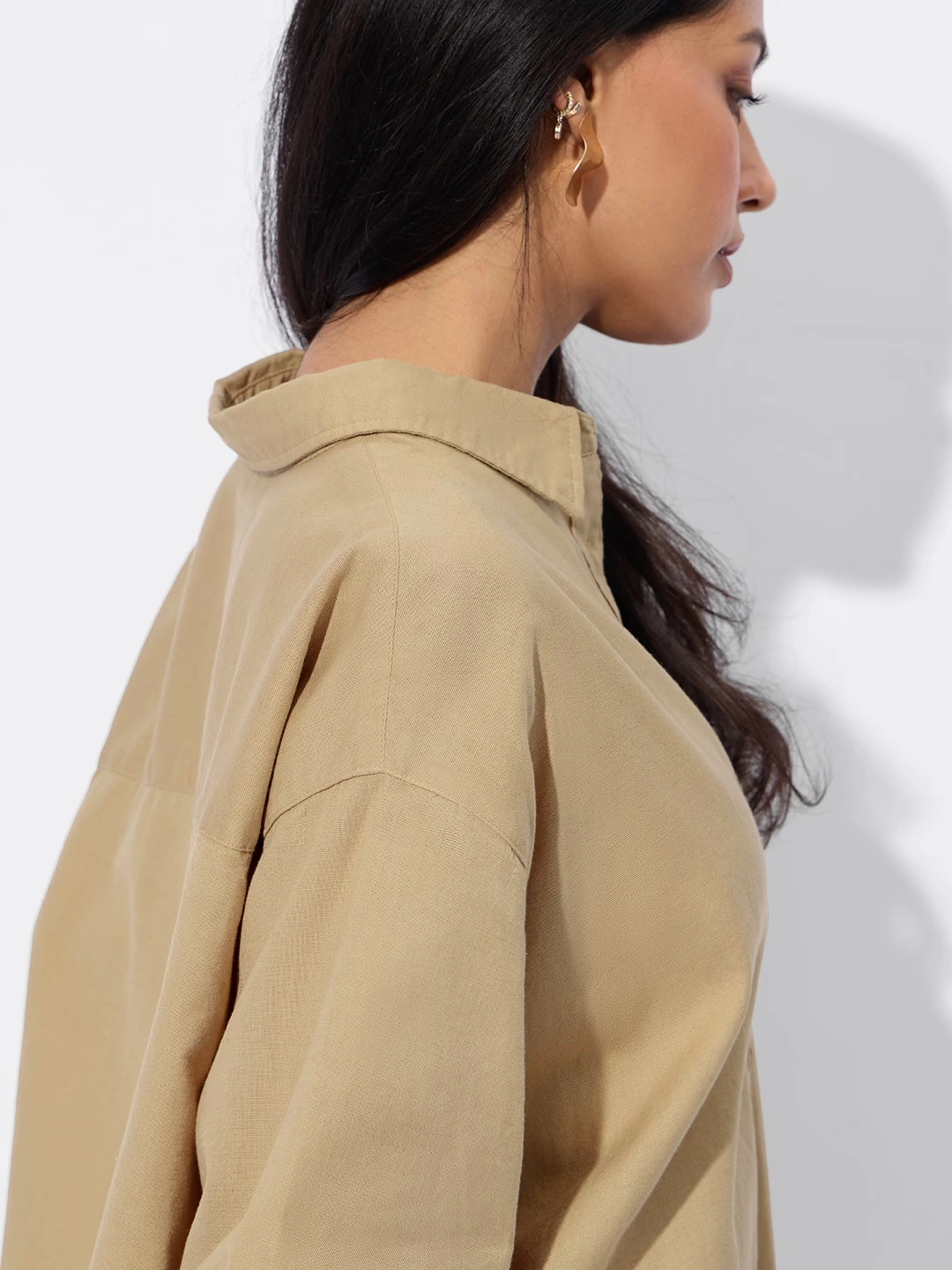 Cotton Linen Shirt: Almondine 3 Cotton Linen Shirt: Almondine