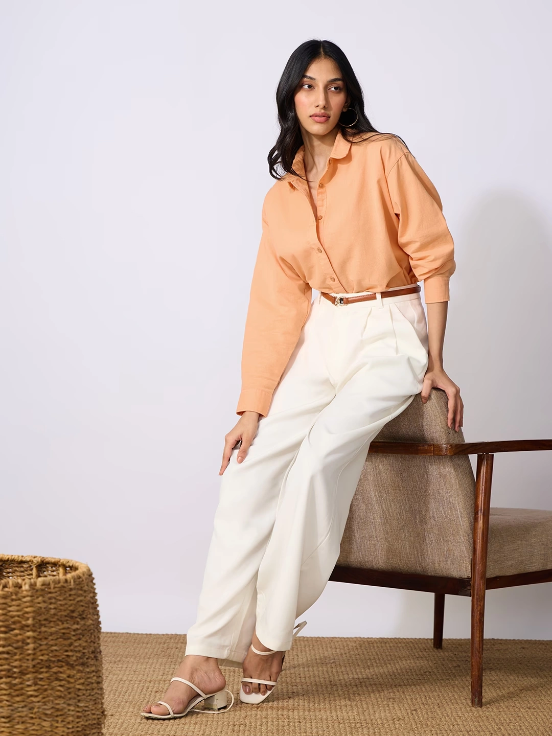 Cotton Linen Shirt: Apricot