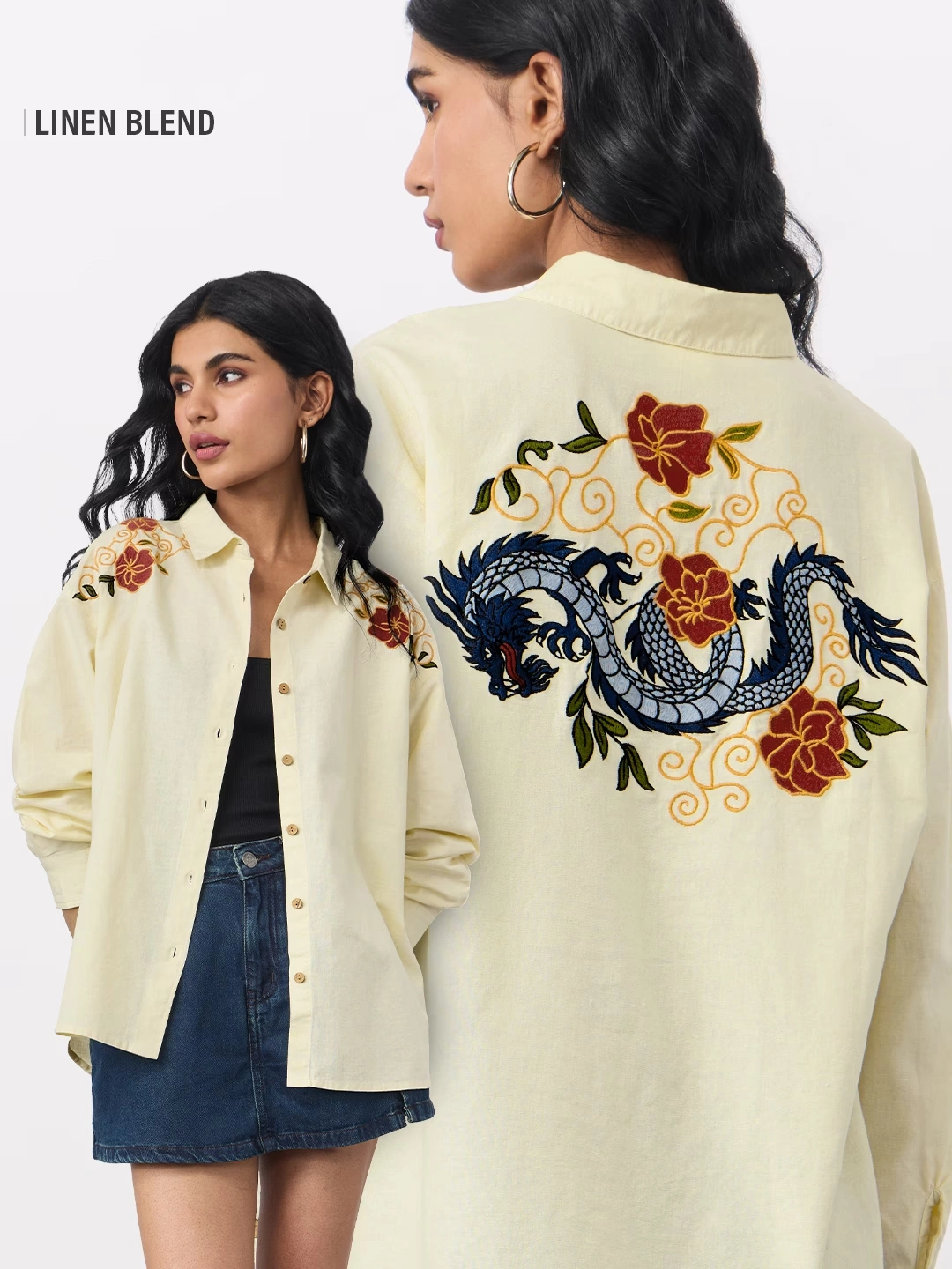 Cotton Linen Shirt: Dragon