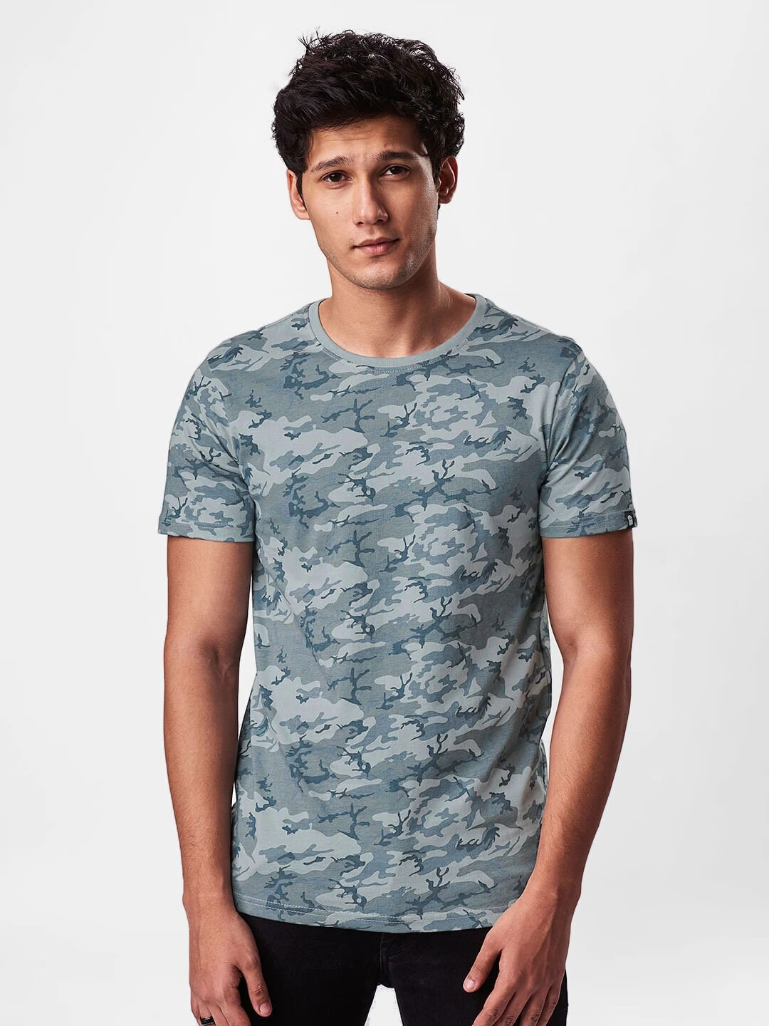 Solids Step Hem T-shirt: Grey Camo