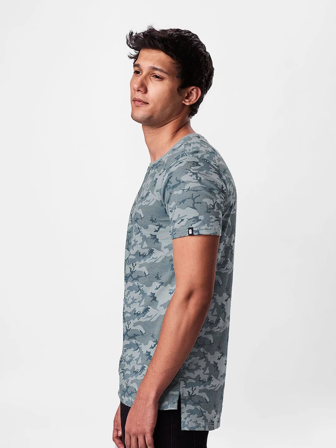 Solids Step Hem T-shirt: Grey Camo