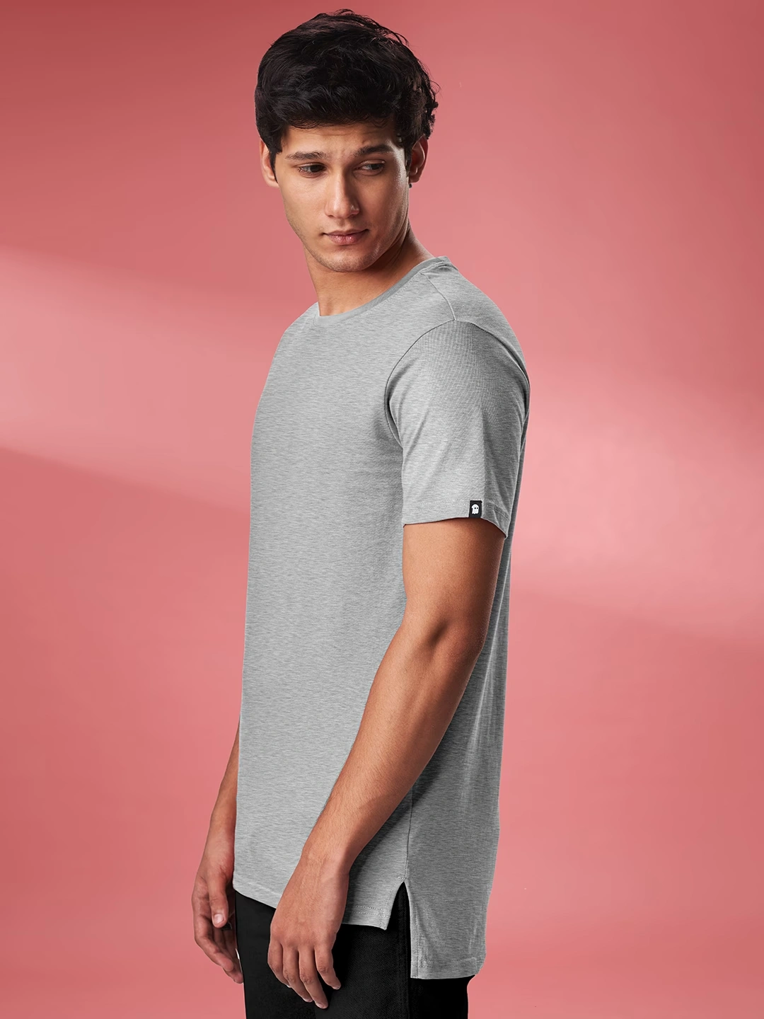 Solids Step Hem T-shirt: Grey Melange