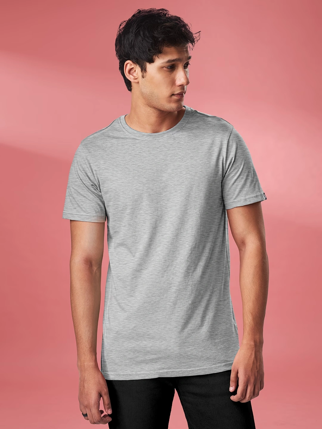 Solids Step Hem T-shirt: Grey Melange